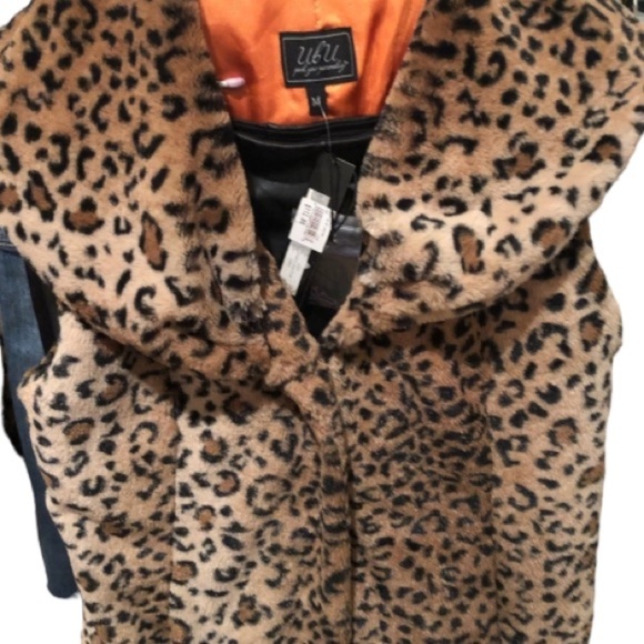 UBU medium leopard faux fur vest W/ hook & eye closure NWT - Picture 2 of 11